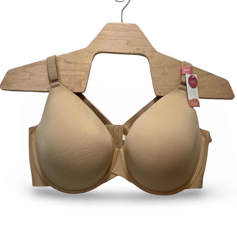 Cacique Totally Smooth Lightly Lined Full Coverage Bra Tan 48DDD Underwire NWT